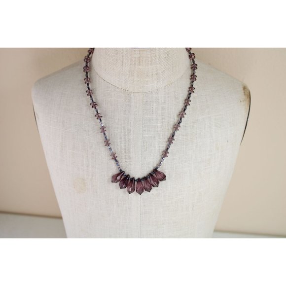 Faux Amethyst Beaded Necklace Vintage Purple Lavender Lilac 90891 - Picture 2 of 5